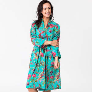 Bamboo And Silk Sleepwear: Paradise Aqua Green Kimono Robe
