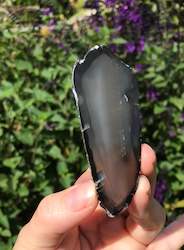 Pink Amethyst Geodes: Black Agate Slice