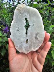 Pink Amethyst Geodes: White Quartz Slice