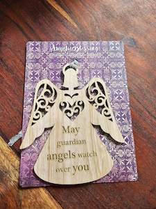 Clearance: Angelic Blessings Wooden Hanging Ornament - Watch over you