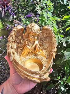 Crystal Drink Bottles: Gold Cherub Bowl Statue