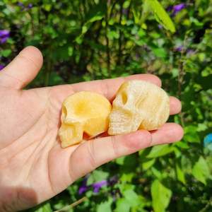 Skulls: Orange Calcite Skull Carving