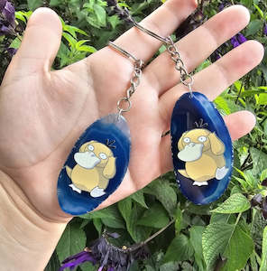 Key Rings: Dyed Agate Slice Keyring - Psyduck