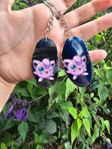 Key Rings: Dyed Agate Slice Keyring - Jiggly Puff