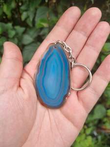 Key Rings: Dyed Blue Agate Slice Key Ring