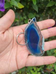 Key Rings: Blue Agate Slice Key Ring