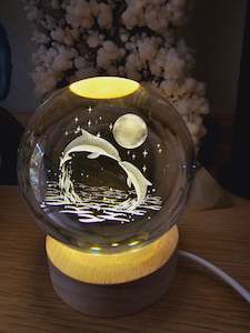 Man Made Stones: Glass Etched Sphere - Dolphins
