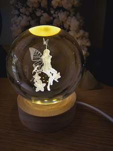 Man Made Stones: Glass Etched Sphere - Sitting Fairy