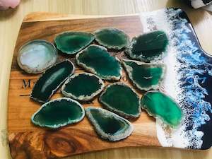 Pink Amethyst Geodes: Green Agate Slices