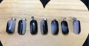 Sterling Silver Jewellery: Black Sardonyx Agate pendant - rectangular