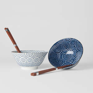 Boxed Sets: Blue & White Ikat Bowl Set