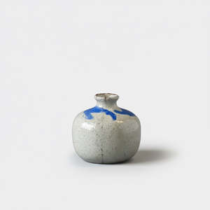 Textured White with Blue Drip Vase