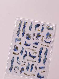 Nail Decals Stickers: Blue/gold marble