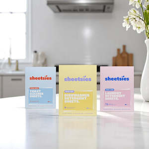 Products: Sheetsies Bundle - Laundry 80pk, Dishwash 80pk, Toilet 30pk.