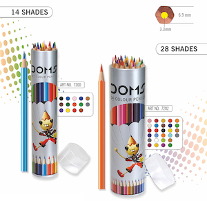 7200 - DOMS 14 COLOUR PENCILS IN ROUND TIN CASE - Naman Limited