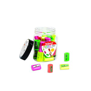 Products: 7192 - DOMS NEON-TRI PENCIL SHARPENER JAR 30 PCS - Naman Limited