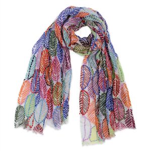 Leafy Textured Merino Wool Designer Embroidered  Scarf