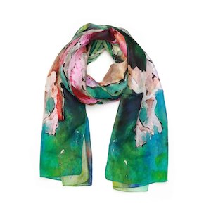 Watercolor Iris Garden Floral Scarf – Modal Silk Designer Wrap | Artistic Botanical Print