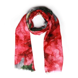Best Sellers: Crimson Rose & Daisy Floral Modal Silk Scarf – Hand-Painted Botanical Designer Wrap
