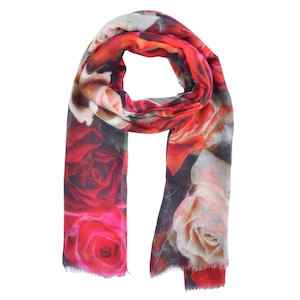 Rose Garden Floral Scarf –  Modal Silk Designer Wrap | Multicolor Romantic Print