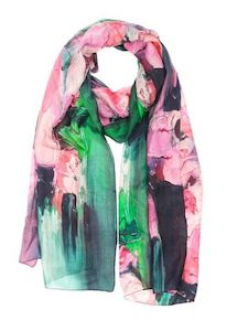 Best Sellers: Rose Symphony Floral Scarf – Pure Silk Designer Wrap | Hand-Painted Pink Roses on Green