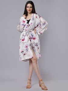 Belted Kimonos: Floral Print Belted Modal Satin Kimono