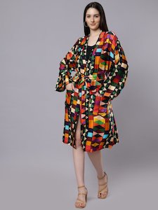 Belted Kimonos: Geometric Print Belted Modal Satin Kimono