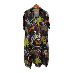 Dresses: Tropical Print A-line Ankle Length Dress (S-M)