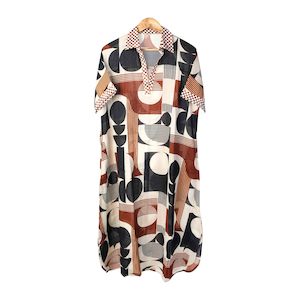 Geometrical Print A-line Ankle Length Dress (M-L)