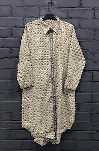 Dresses: Mid-length Shirt Dress- Geometric (Screen Print)