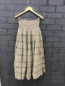 Dresses: Long Ruffled Skirt - Beige (Screen Print)