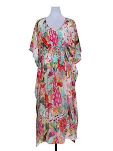 Floral Viscose Crepe Long Kaftan Dress