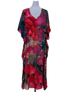 Kaftan Dress: Geometrical Viscose Crepe Long Kaftan Dress