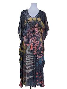 Abstract Viscose Crepe Long Kaftan Dress