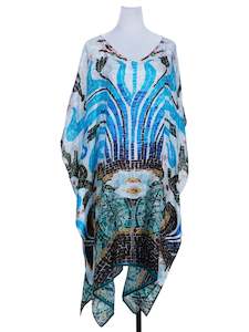 Abstract Print Long Silk Kaftan
