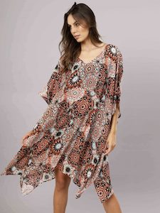 Geometrical Print Long Silk Kaftan