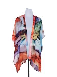 Viscose Crep Cape: Floral Watercolor Viscose Crepe Kaftan Cape