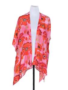 Viscose Crep Cape: Peach and Orange Poppies Viscose Crepe Kaftan Cape