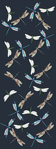 Dragonfly Scarf – Luxury Merino Wool Silk | Nature-Inspired Insect Print on Navy Blue Base