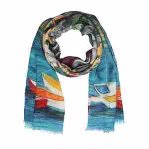 Architectural Coastal Village Harbour Scarf –  Merino Wool Silk Designer Wrap &hellip;