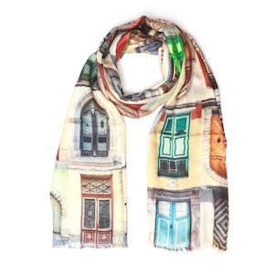 Architectural: Heritage Doorway Art Scarf – Fine Merino Wool Designer Wrap | Architectural Multicolor Print