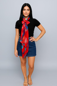 Fiery Horizon Abstract Scarf – Pure Silk Designer Wrap | Bold Red & Orange Brushstroke Art