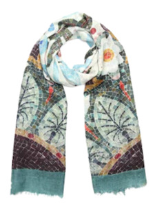 Mosaic Tile Scarf – Luxury Modal Silk Wrap | Artistic Floral & Geometric Patte&hellip;