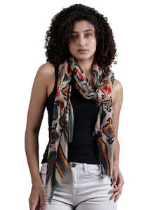 Abstract: Tribal Mirage Geometric Scarf – Fine Merino Wool Designer Wrap | Ethnic Ikat-Inspired Print