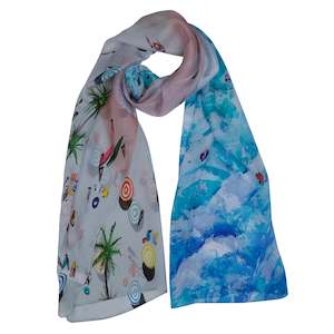Seaside Escape Scarf – Pure Silk Wrap | Aerial Beach & Ocean Waves Print