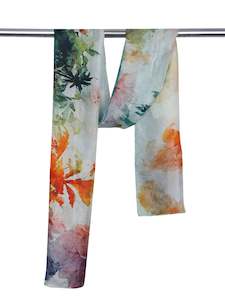 Tropical Horizon Floral Landscape Scarf – Pure Silk Designer Wrap | Watercolor&hellip;