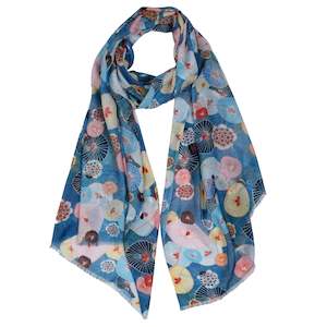 Japanese: Lotus Leaves Japanese Floral Scarf – Cotton Modal Designer Wrap | Multicolor Nature Print