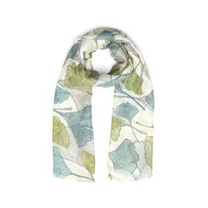 Japanese: Autumn Ginkgo Leaf Scarf – Cotton Modal Designer Wrap | Japanese Botanical Nature Print- Green Tone