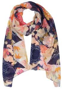 Japanese: Pastel Petal Splash Multicolour Japanese Abstract Pure Silk Designer Scarf – Japanese Floral Art Wrap