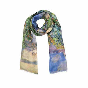 Old Masters: Sunflower Garden Path Impressionist Floral Merino Wool Silk Scarf – Inspired by The Artist's Garden by Claude Monet Art Wrap